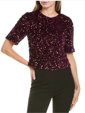 Nanette Lepore Plum Sequin Short Sleeve Top